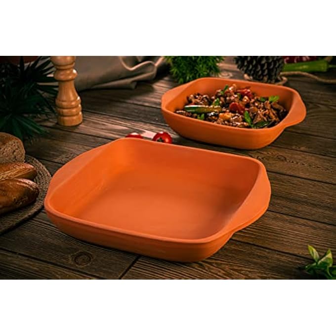 rayihni Clay Pan For Cooking And Oven Use  Handmade Terracotta Large Rectangular Tray  Unglazed Pot Set For Cooking 2 Pieces - Image 5
