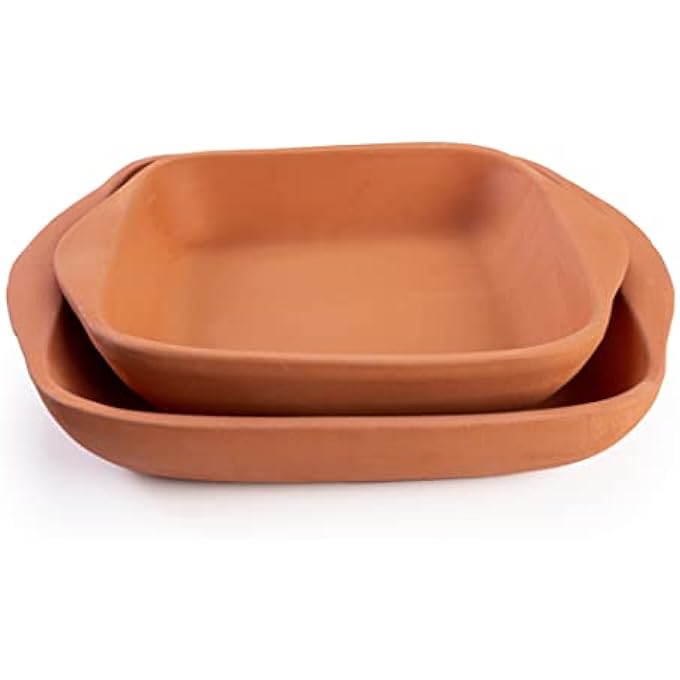rayihni Clay Pan For Cooking And Oven Use  Handmade Terracotta Large Rectangular Tray  Unglazed Pot Set For Cooking 2 Pieces - Image 2