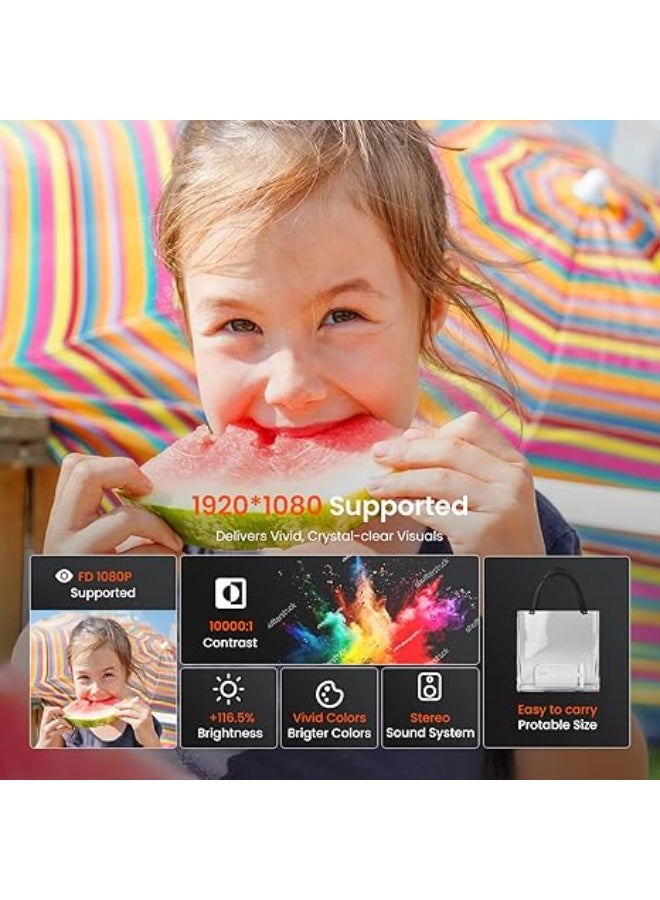 Mini Portable Projector – 1080P HD, Two-Way Bluetooth 5.2, Multi-Angle Projection, 180° Rotatable Mount, Auto Keystone Correction, Long Lens Life – Smart Home and Outdoor Projector - Image 5