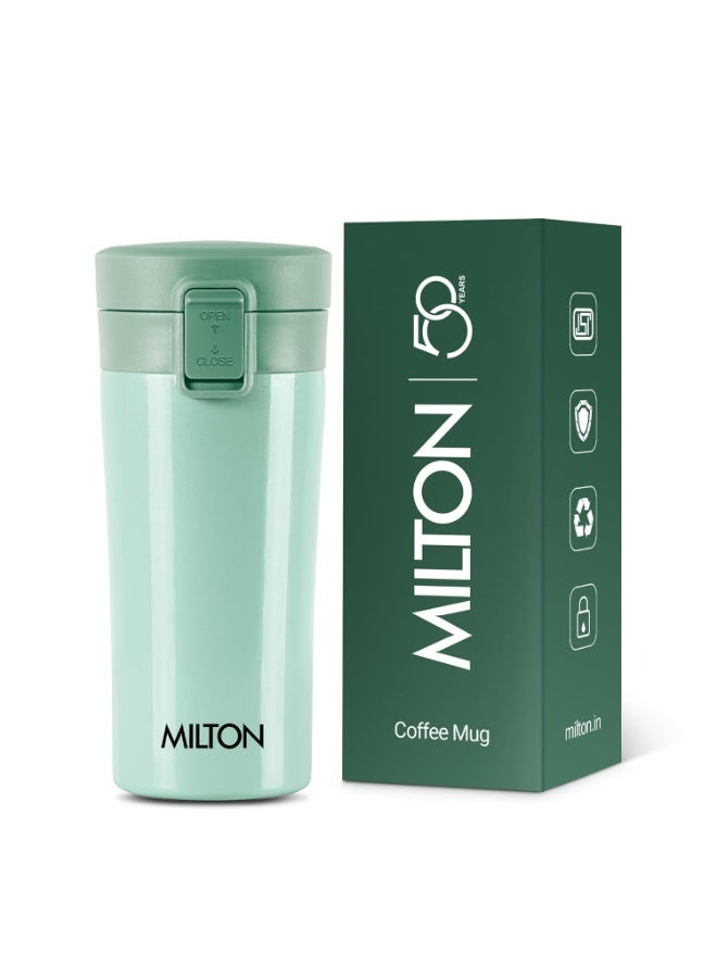 MILTON Thermosteel Vacuum Insulated Stainless Steel Coffee Mug Travel with Strainer, ISI Certified, Hot & Cold, Anti Skid Bottom, Spill Proof and Rustproof, 300 ml, Light Green - Image 1