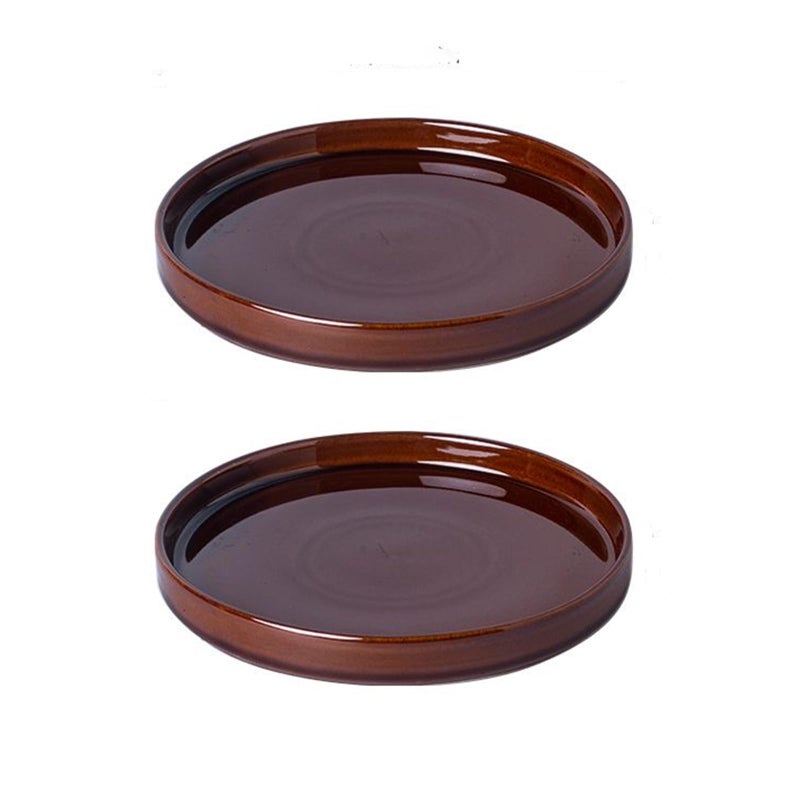 Fzfeiyy Ceramic Plant Saucer 7 Inch, 2 Pack Round Plant Trays for Indoors/Outdoors, Flower Pot Saucers for Holding Water Drips and Soil, Ceramic Drainage Tray for Plant Pot (Reactive Glaze Brown) - Image 1