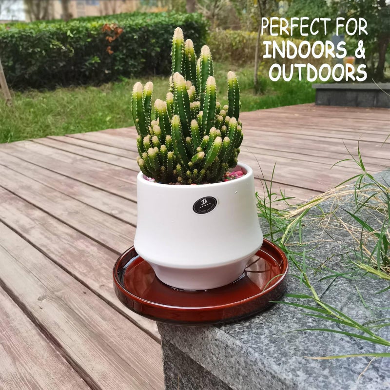 Fzfeiyy Ceramic Plant Saucer 7 Inch, 2 Pack Round Plant Trays for Indoors/Outdoors, Flower Pot Saucers for Holding Water Drips and Soil, Ceramic Drainage Tray for Plant Pot (Reactive Glaze Brown) - Image 2