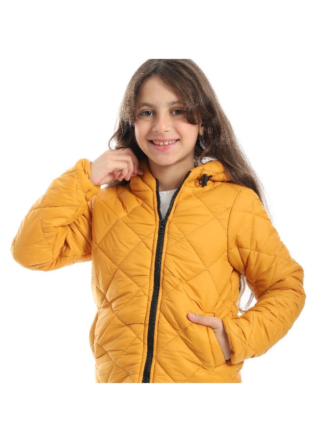 Andora Full Zipper Closure Hooded Pump Jacket - Mustard - Image 3