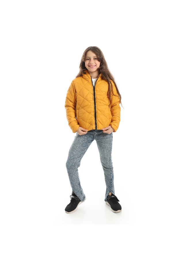 Andora Full Zipper Closure Hooded Pump Jacket - Mustard - Image 5