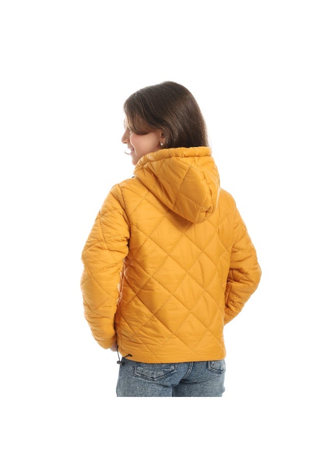 Andora Full Zipper Closure Hooded Pump Jacket - Mustard - Image 2