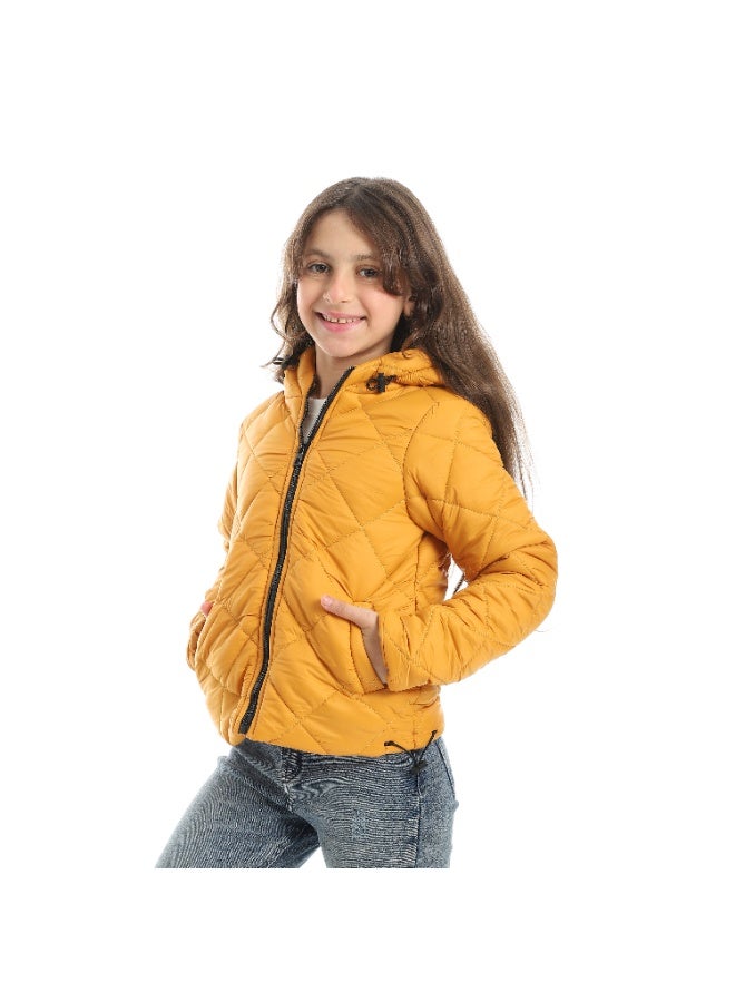 Andora Full Zipper Closure Hooded Pump Jacket - Mustard - Image 4