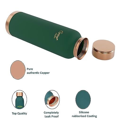 La' Forte Pure Copper Water Bottle with Leak Proof Lid, Premium Silicone Coating (1000 Ml) Sea Green (Pack of 1) - Image 4