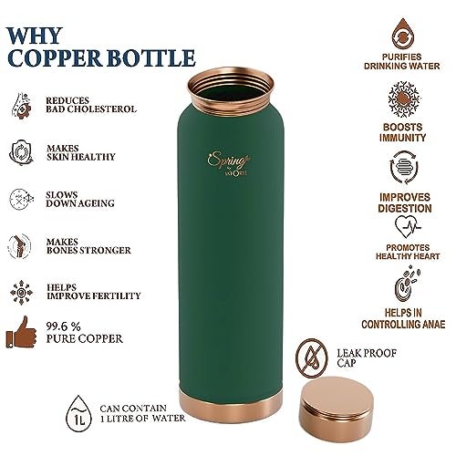 La' Forte Pure Copper Water Bottle with Leak Proof Lid, Premium Silicone Coating (1000 Ml) Sea Green (Pack of 1) - Image 5
