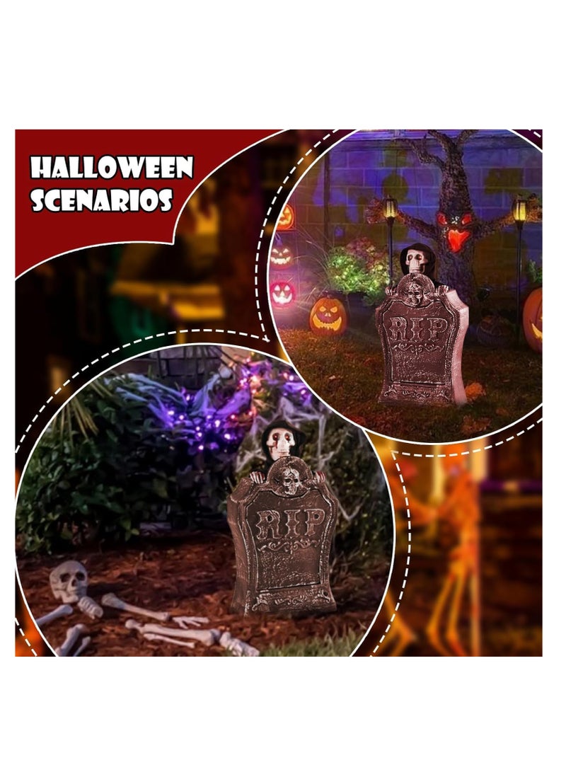  CityRiya-Long ديكور شواهد القبور للهالوين، شاهد قبر مضاء بصوت مخيف ورفع جمجمة، شواهد جمجمة مخيفة للمنزل الداخلي والخارجي، ديكور حفلات الهالوين في الفناء ودعائم المنازل المسكونة (الضوء الأحمر) - Image 5
