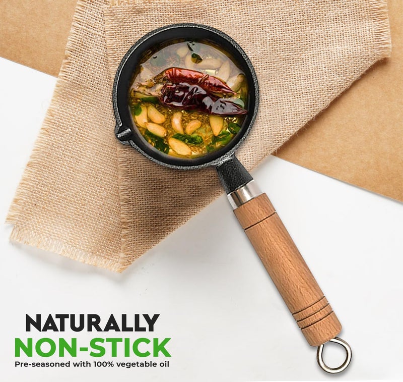 PANCA Cast Iron Tadka Pan | 4 Inch Pre-Seasoned Tempering Pan for Dal & Spices | Gas & Stove-Friendly, 450g Heavy Duty Vaghar/Chounk Pan | 100% Toxin-Free Naturally (Square) - Image 2