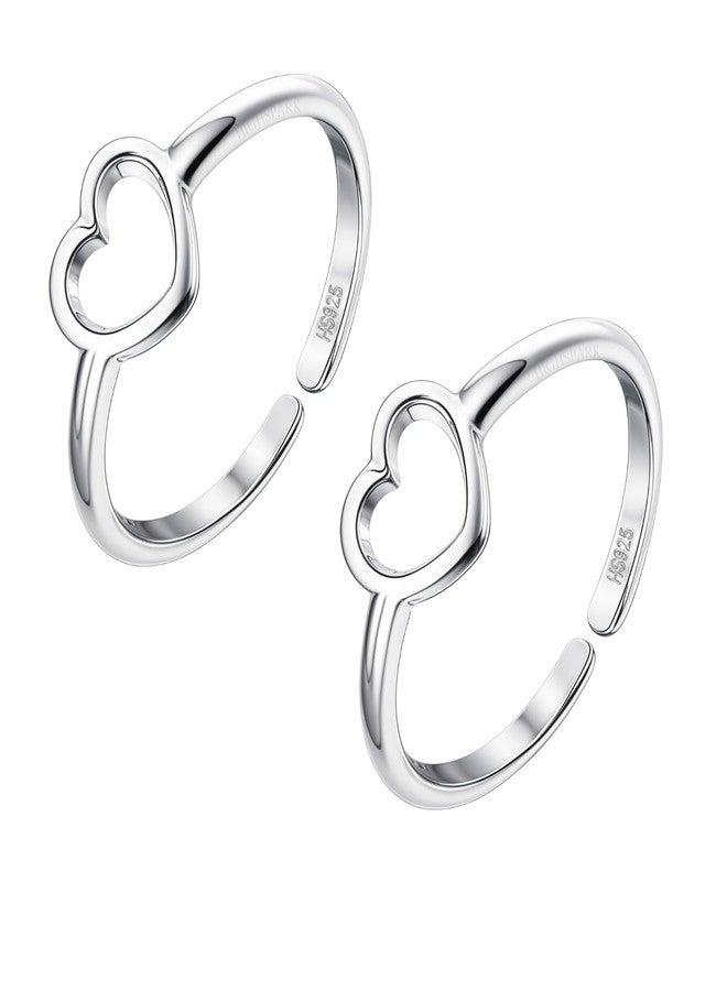 HighSpark 925 Silver Toe Rings for Women | 92.5 Sterling Silver Adjustable Contemporary Style & Stunning Shine | Lovely Gift - Heart - Image 1