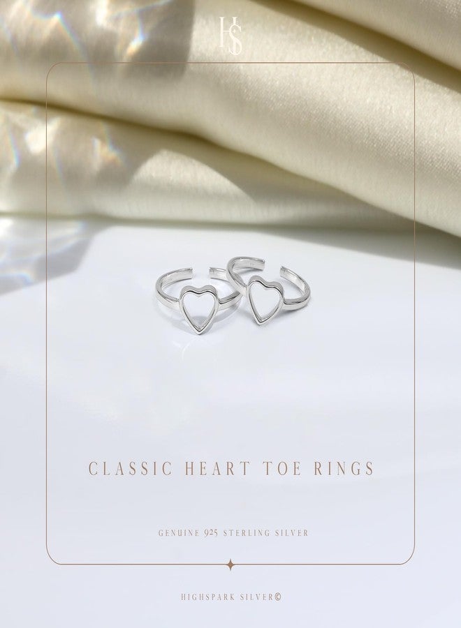 HighSpark 925 Silver Toe Rings for Women | 92.5 Sterling Silver Adjustable Contemporary Style & Stunning Shine | Lovely Gift - Heart - Image 3