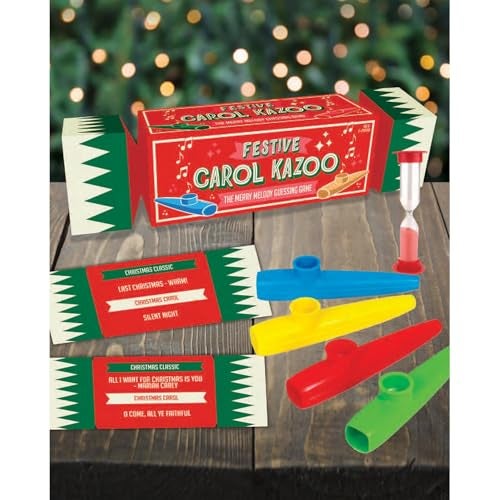 Gift Republic Festive Carol Kazoo Game Fun Christmas Party Game for Family Friends Includes 4 Kazoos Christmas Songs Secret Santa Gift Holiday Entertainment Red - Image 1