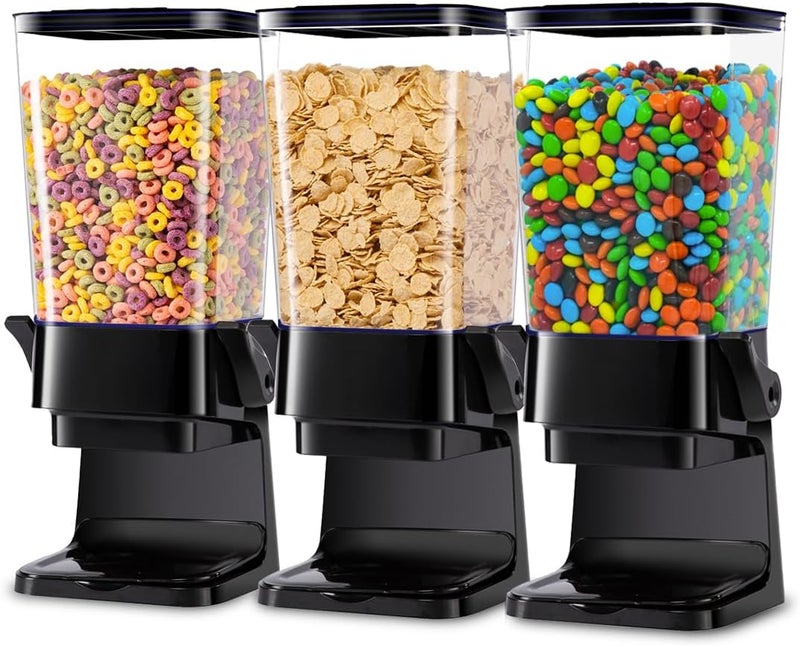Zeadesign Cereal Dispenser Countertop with Lids, 5L Organization and Storage Containers for Kitchen and pantry, Rice Dispenser for food, Cereal, Beans, Nuts, Snack,Oatmeal, Dog Food, Bird Seed, Black, 3Pc - Image 1