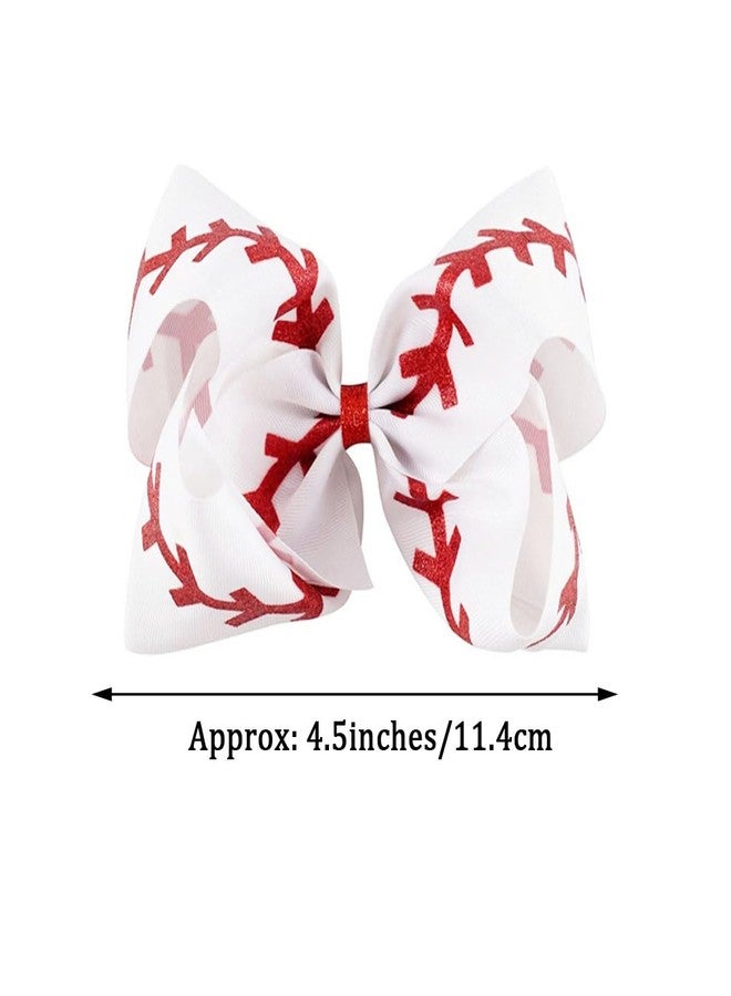 Jeffan 2Pcs Softball Hair Bow Clips 4.5" Grosgrain Ribbon Bows with Alligator Clips Hair Barrettes Hair Accessories for Little Girls Teens(white) - Image 2