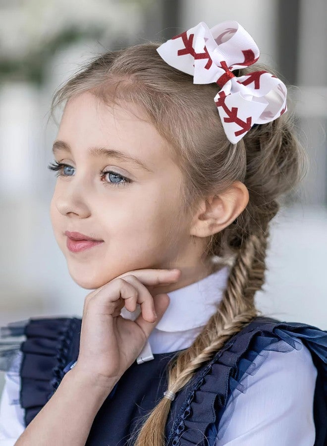 Jeffan 2Pcs Softball Hair Bow Clips 4.5" Grosgrain Ribbon Bows with Alligator Clips Hair Barrettes Hair Accessories for Little Girls Teens(white) - Image 5