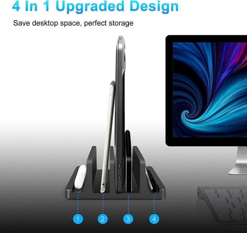 TARKAN Vertical Laptop Holder | 2-Slot Desk Space Saving Organizer Stand Fits All Laptop Sizes (ABS, Black) - Image 5