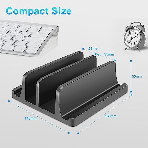 TARKAN Vertical Laptop Holder | 2-Slot Desk Space Saving Organizer Stand Fits All Laptop Sizes (ABS, Black) - Image 3