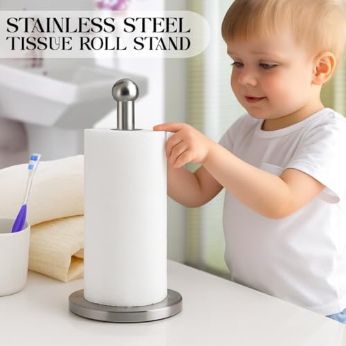 Vintageware® Tissue Paper Holder Countertop, Standing Tissue Paper Roll Holder for Kitchen Bathroom, Paper Towel Holder Stand with Weighted Base, Stainless Steel Tissue Paper Holder (Silver, Style-2) - Image 2