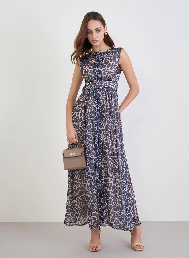 Styli Blue All Over Print Sleeveless Maxi Dress