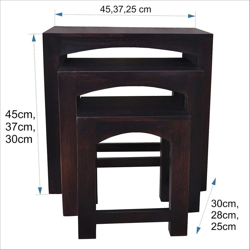 UNITEK FURNITURE UNITEK FURNITURE Sheesham Wood Nesting Table Set of 3 Stools for Living Room Solid Wood Nesting Table Finish Color Dark Walnut Finish Set of 3  - Image 2