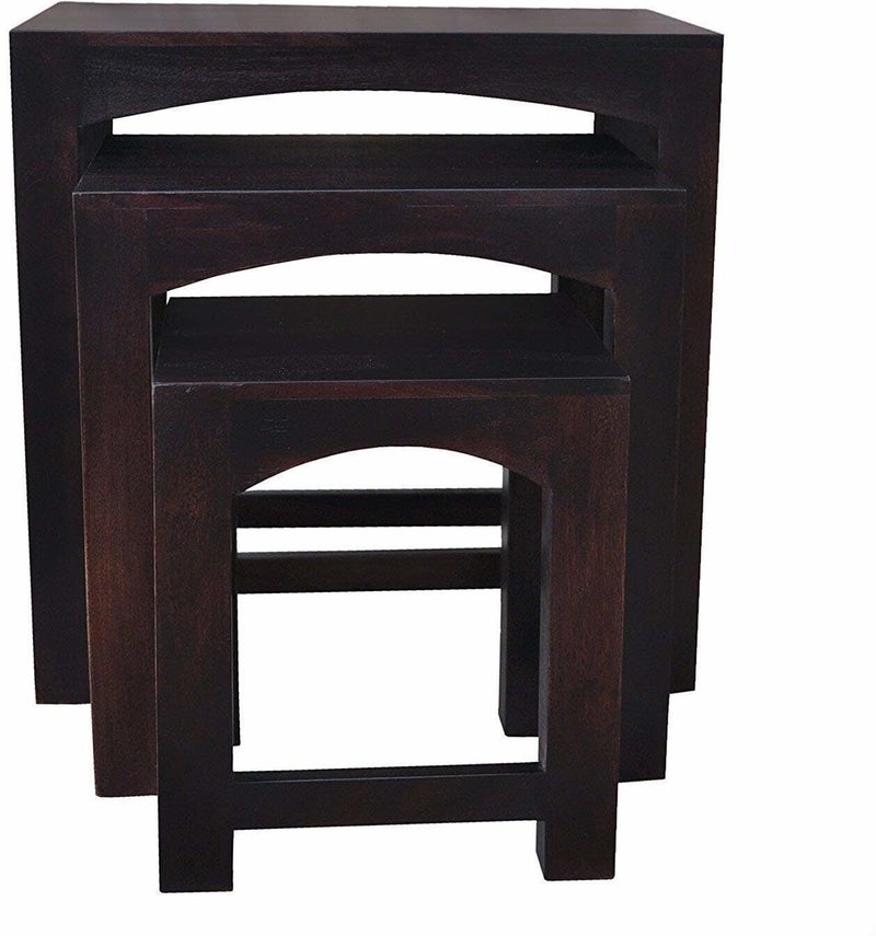 UNITEK FURNITURE UNITEK FURNITURE Sheesham Wood Nesting Table Set of 3 Stools for Living Room Solid Wood Nesting Table Finish Color Dark Walnut Finish Set of 3  - Image 5