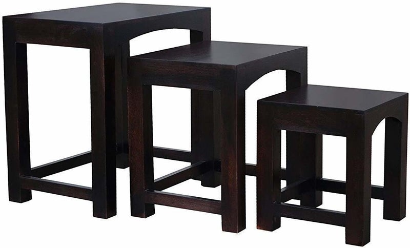 UNITEK FURNITURE UNITEK FURNITURE Sheesham Wood Nesting Table Set of 3 Stools for Living Room Solid Wood Nesting Table Finish Color Dark Walnut Finish Set of 3  - Image 4
