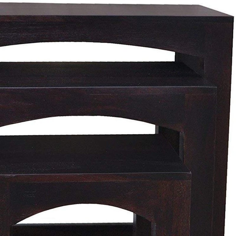 UNITEK FURNITURE UNITEK FURNITURE Sheesham Wood Nesting Table Set of 3 Stools for Living Room Solid Wood Nesting Table Finish Color Dark Walnut Finish Set of 3  - Image 3