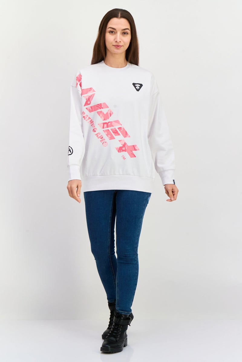 Aape By A Bathing Ape سويت شيرت نسائي بأكمام طويلة وياقة دائرية، مجموعة بيضاء - Image 4