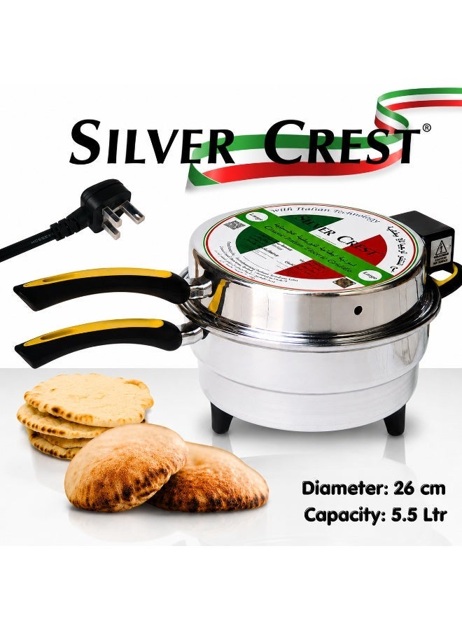 Silver Crest Classic Italian Electric Griddle 26cm 5.5L – Electric Khameer Bread Maker, Arabic Bread Oven, Pita Bread Maker, Mini Pizza Maker,  Aluminum Flatbread Baking Pan, Portable Electric Saj Griddle for Home Kitchen & Restaurants - Image 1