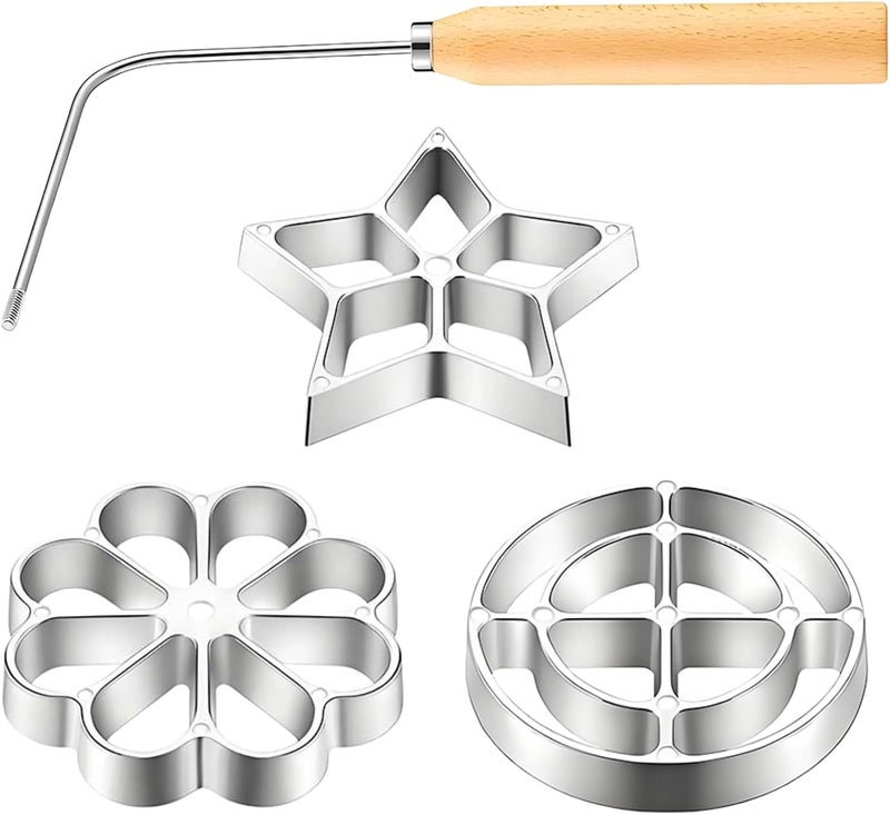 4 Pcs Rosette Iron Set with 3 Bunuelos Molds, Stainless Steel Frying Tool, Easy Clean, for Mexican Fried Cookies - Image 1