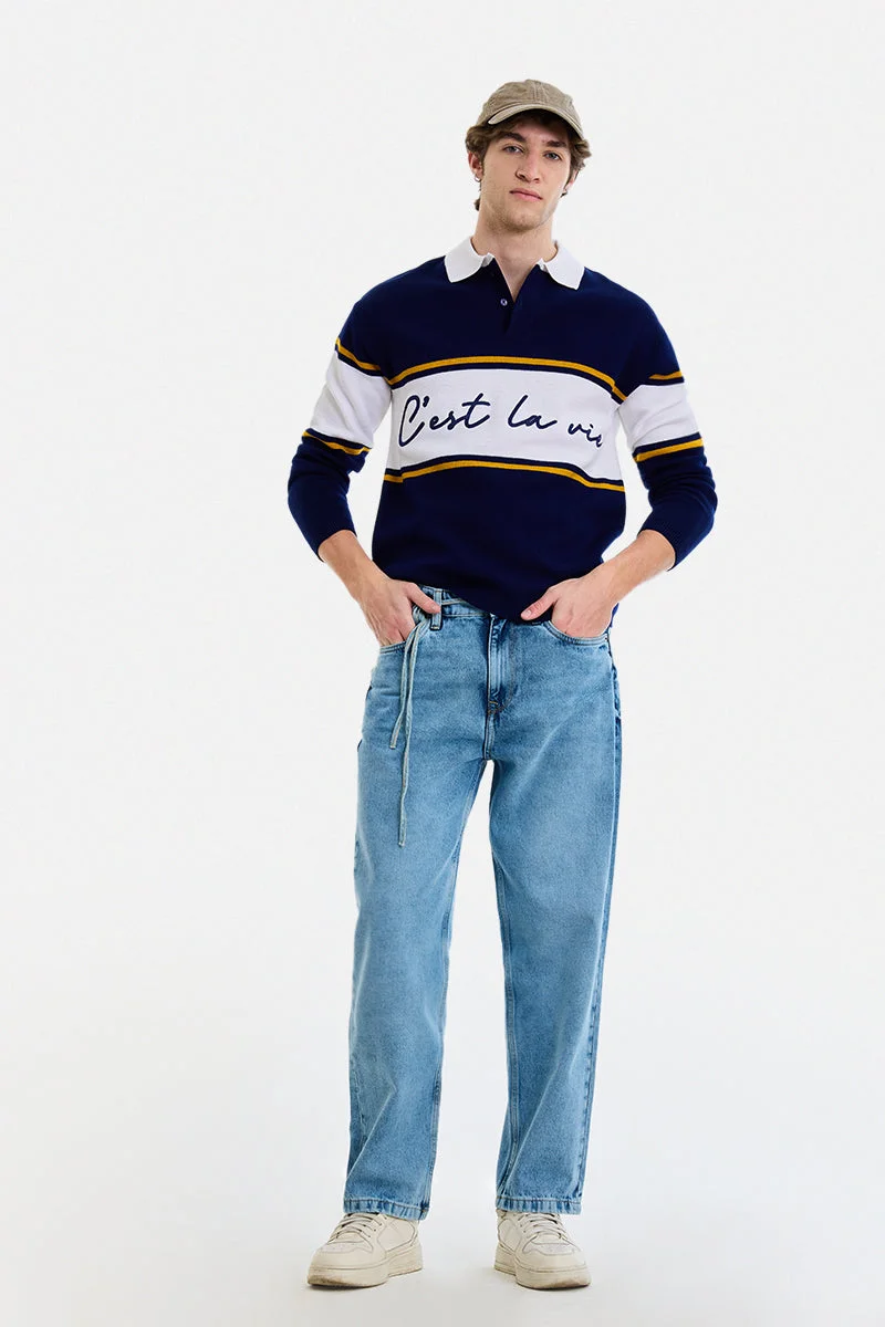 SNITCH Light Blue Solid Wide Leg Casual Jeans