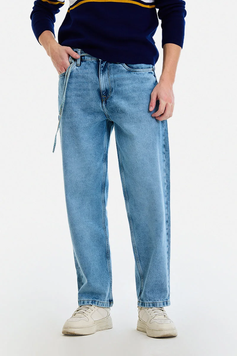 SNITCH Light Blue Solid Wide Leg Casual Jeans