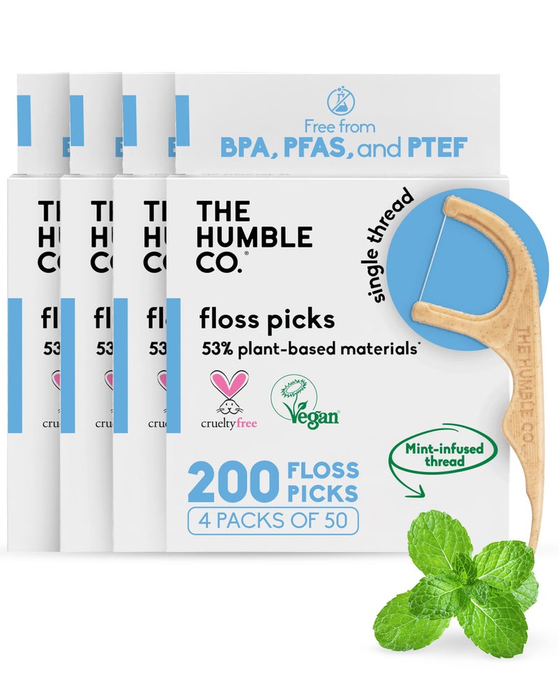 The Humble Co. The Humble Co Dental Floss Picks for Teeth, 200 Count (Mint) - Single Thread Tooth Picks Flossers for Adults Gum Health - Plant-Based Toothpick Floss for Interdental Oral Care & Hygiene - Image 1