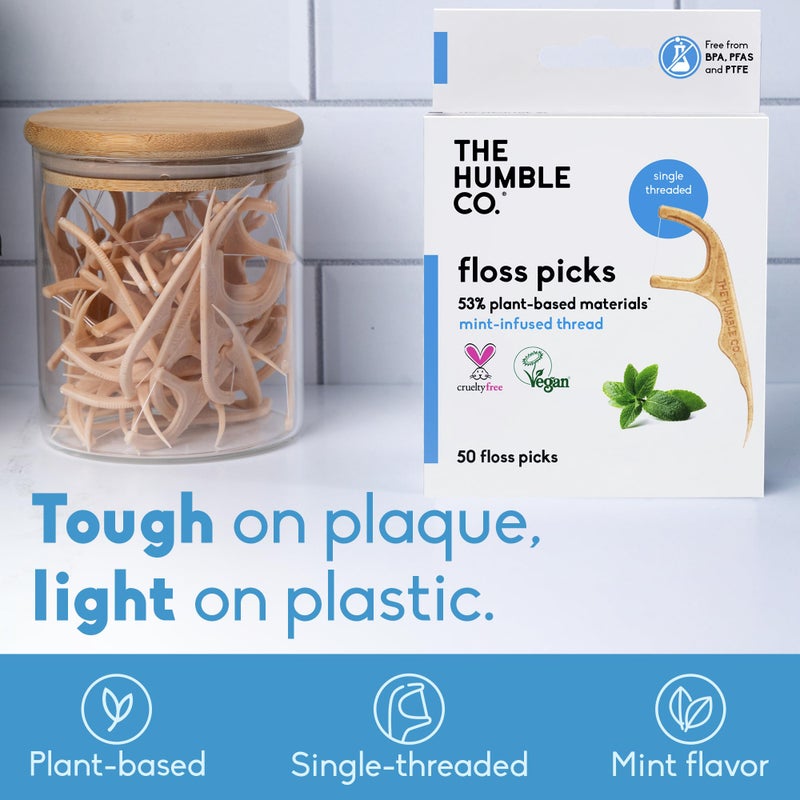 The Humble Co. The Humble Co Dental Floss Picks for Teeth, 200 Count (Mint) - Single Thread Tooth Picks Flossers for Adults Gum Health - Plant-Based Toothpick Floss for Interdental Oral Care & Hygiene - Image 2