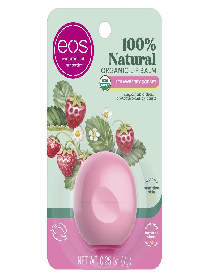 eos 100% Natural & Organic Lip Balm- Strawberry Sorbet, All-Day Moisture, Dermatologist Recommended for Sensitive Skin, Lip Care Products, 0.25 oz - Image 1