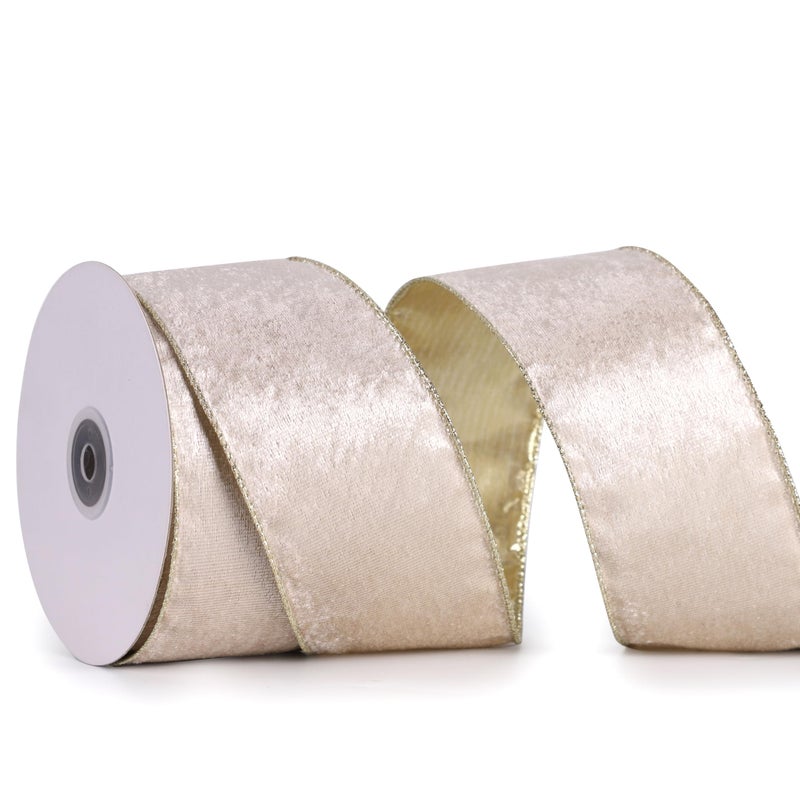 DINDOSAL Champagne Velvet Ribbon Wired 25 x 10 Yards Gold Christmas Tree Ribbon Decor Wreaths Crafts Home Decor Gift Wrapping Garlands