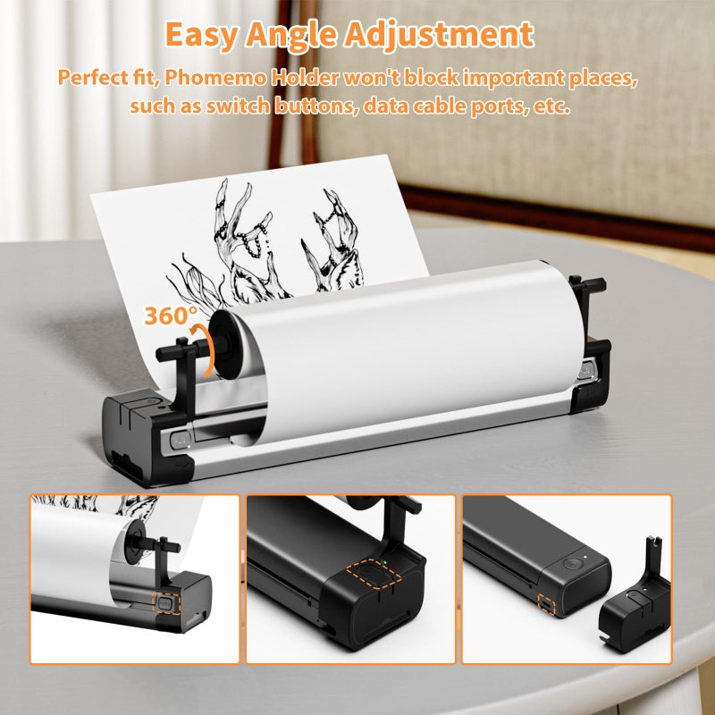 Phomemo M08F Printer Holder & 2 Rolls US Letter 8.5"x11" Thermal Paper, Portable Desktop Printer Accessory Supplies for Travel, Home, Office (Only Holder and Roll Paper) - Image 3