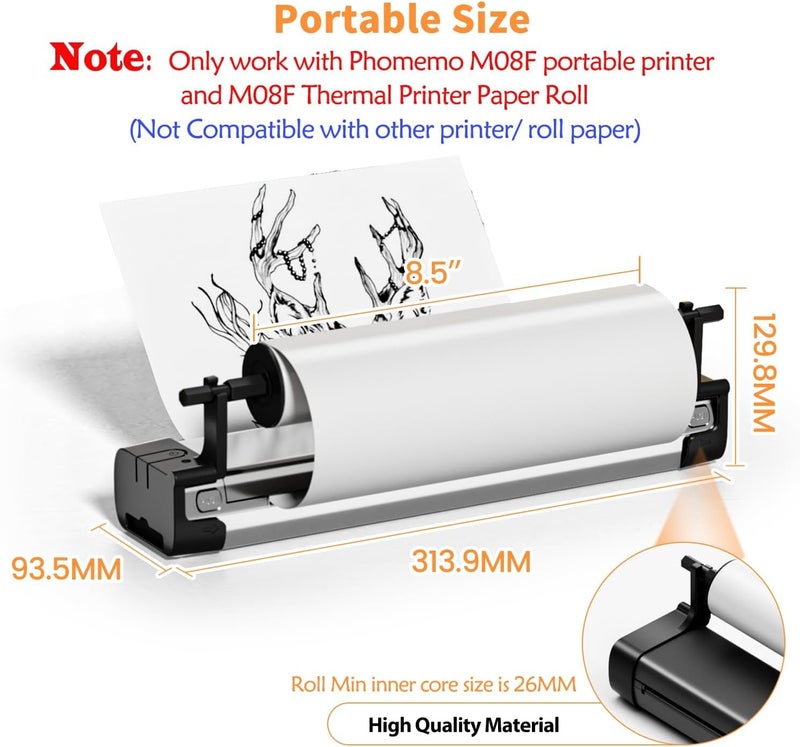 Phomemo M08F Printer Holder & 2 Rolls US Letter 8.5"x11" Thermal Paper, Portable Desktop Printer Accessory Supplies for Travel, Home, Office (Only Holder and Roll Paper) - Image 5