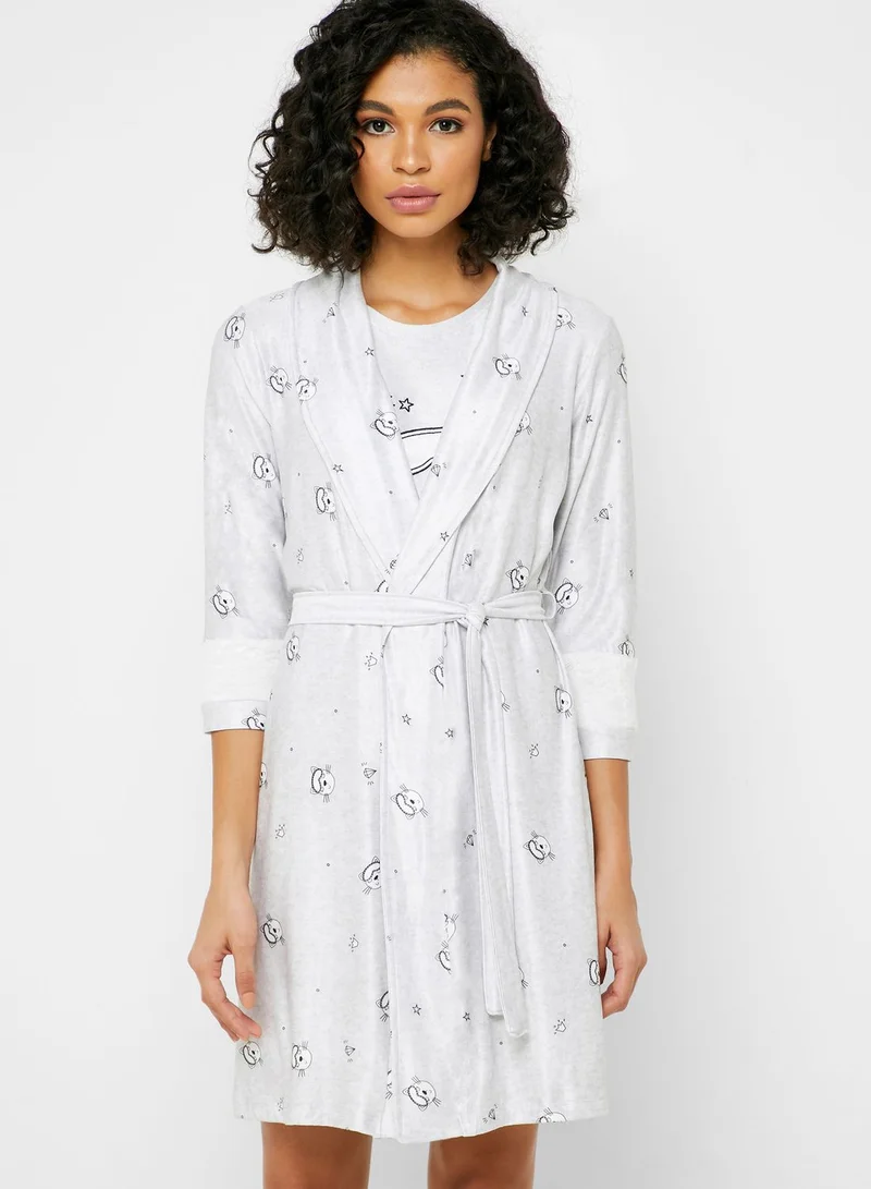 Catherine Graphic Print Chemise & Printed Robe