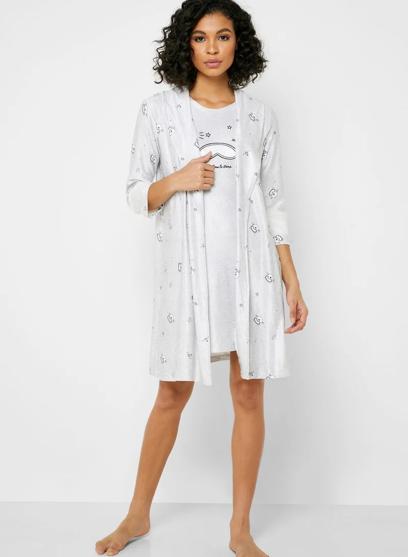 Catherine Graphic Print Chemise & Printed Robe