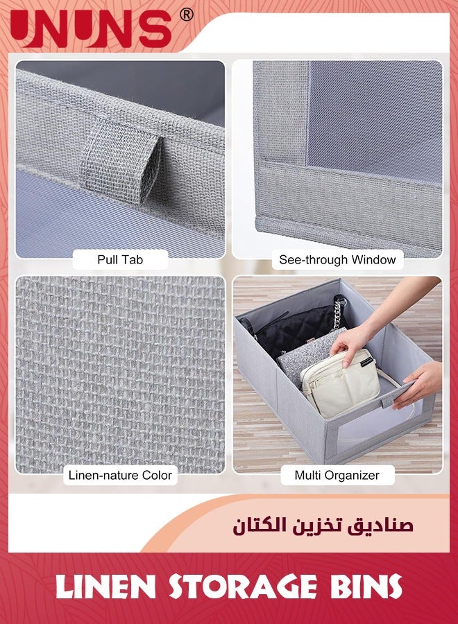 UNUNS 4 Pack Linen Storage Bins,Foldable Storage Containers With Clear Window,Large Storage Boxes Baskets For Organizing Clothing,Jeans,Toys,Books,Shelves,Closet,Wardrobe,Grey  - Image 3