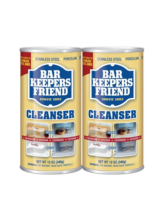 Bar Keepers Friend Powder Cleanser 12 Oz Multipurpose Cleaner & Stain Remover Bathroom Kitchen & Outdoor Use For Stainless Steel Aluminum Brass Ceramic Porcelain Bronze And More (2 Pack) - Image 1