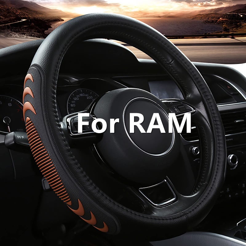 Yangday Leather Steering Wheel Cover for Dodge Ram 1500 2500 3500 15516 Inches Car Steering Wheel Cover with AntiSlip Massage Particle Brown - Image 2