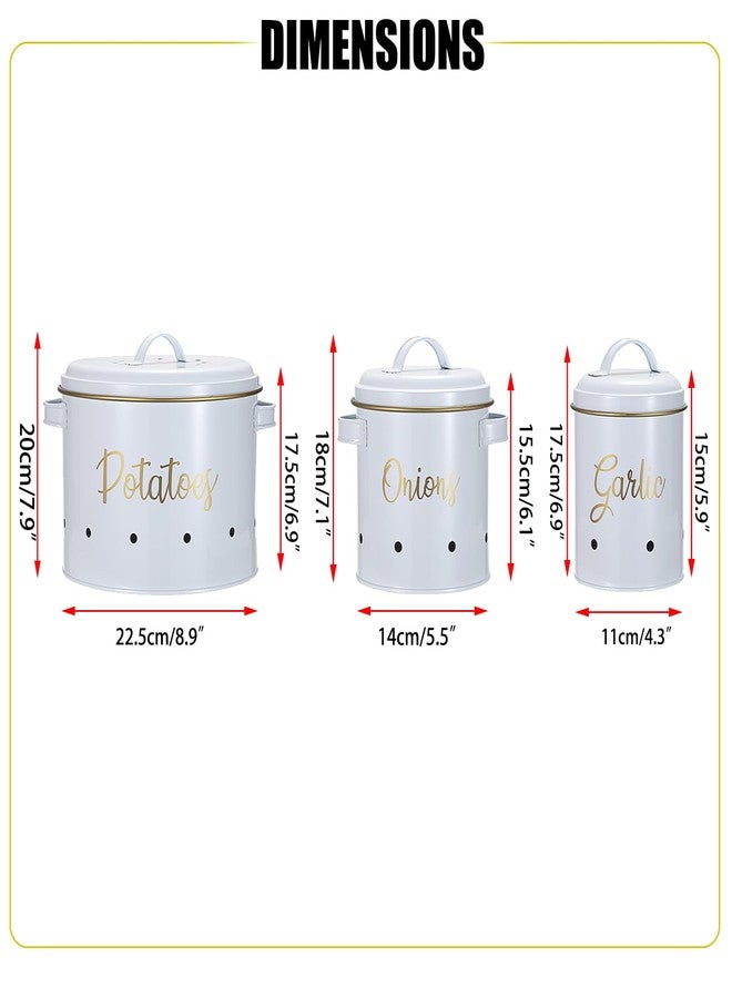 OwnMy Set of 3 Potato Onion Garlic Storage Bins Vegetable Containers Food Containers for Kitchen Counter, Potato Onion Storage Containers for Pantry Garlic Store Jars Vegetable Canisters Set, White - Image 3