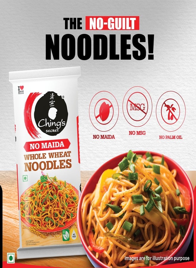 Ching's Ching’s Secret Whole Wheat Noodles 280g, No Maida, Air Dried/Not Fried, No Palm Oil, No MSG, High Fiber Atta Noodles (Serves 4) - Image 3