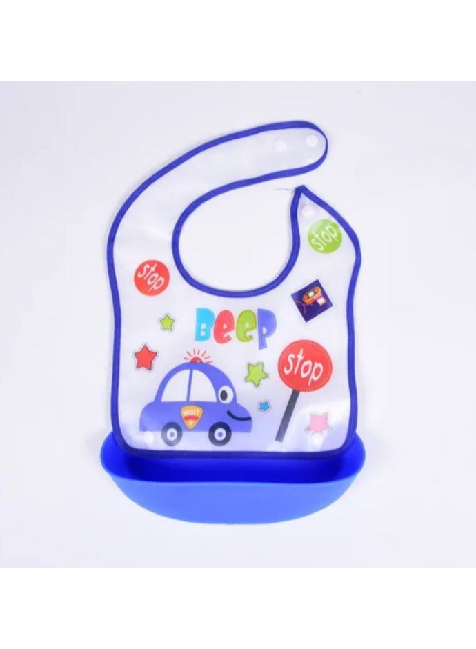 Baby Bib With Silicone Pocket Printed Submarine For Boys-blue - Image 1
