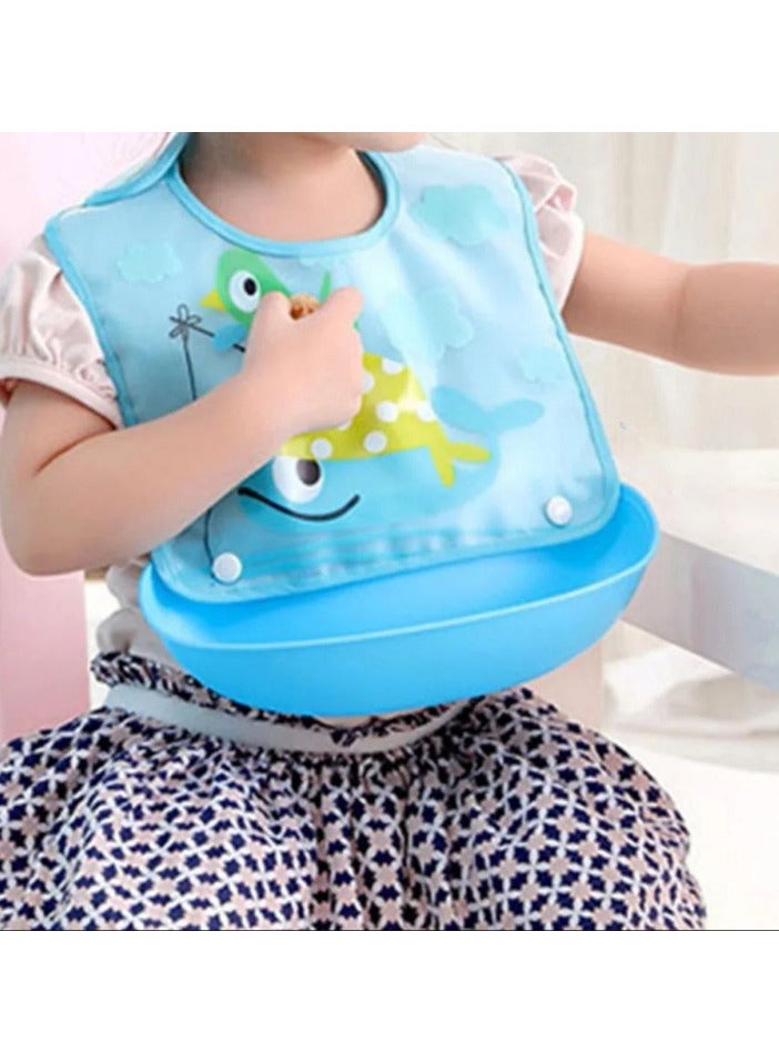 Baby Bib With Silicone Pocket Printed Submarine For Boys-blue - Image 2