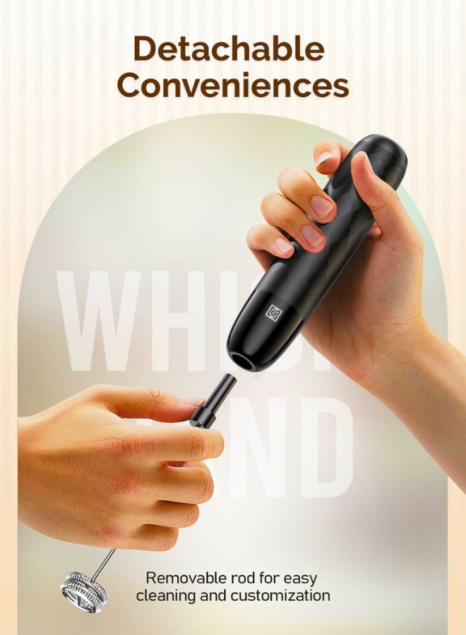 Chase Up Rechargeable Milk Frother, Handheld Electric Foam Maker Detachable Stainless Steel Whisk Drink Mixer Foamer Mini Blender for Matcha, Lattes, No Stand, LunaFro Mini (Black) - Image 3