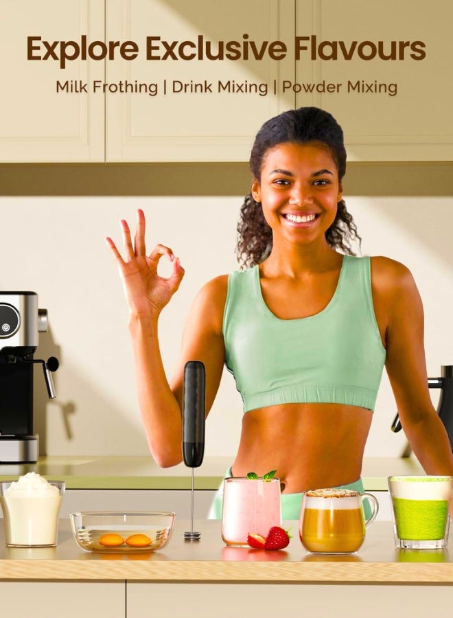 Chase Up Rechargeable Milk Frother, Handheld Electric Foam Maker Detachable Stainless Steel Whisk Drink Mixer Foamer Mini Blender for Matcha, Lattes, No Stand, LunaFro Mini (Black) - Image 2